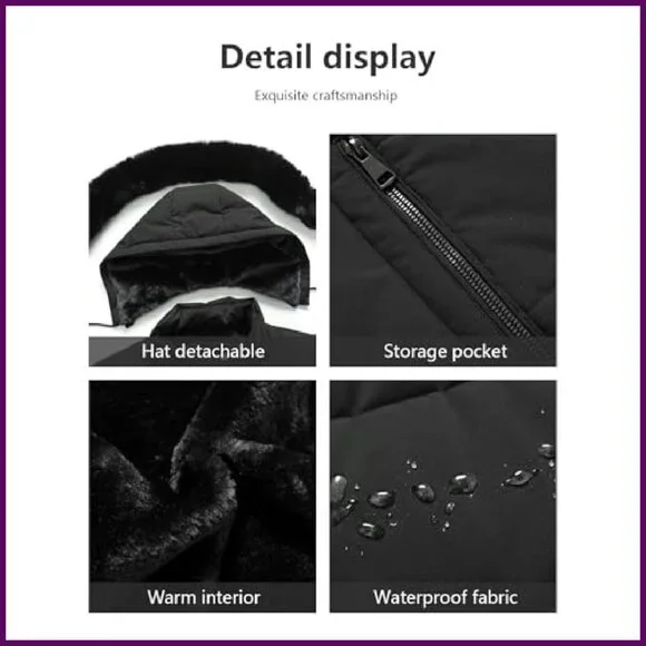 Plus Size Winter Parka Waterproof Down Coat Detachable Hood Warm